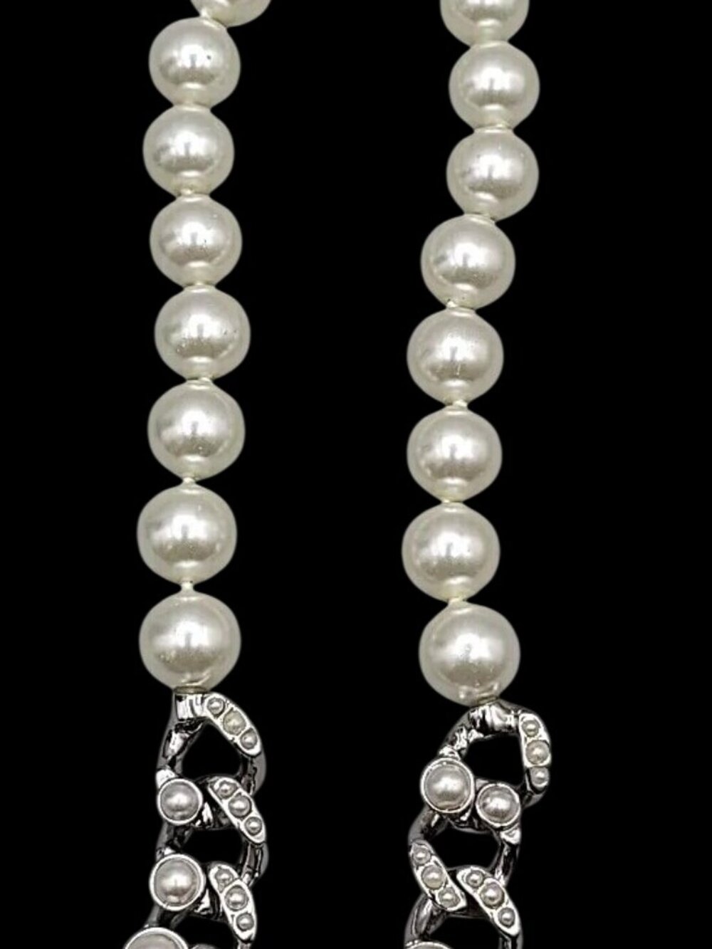 Givenchy Hematite-Plated Chain & Faux Pearl Necklace Glass Stones Accent Vtg 19" - Picture 13 of 16